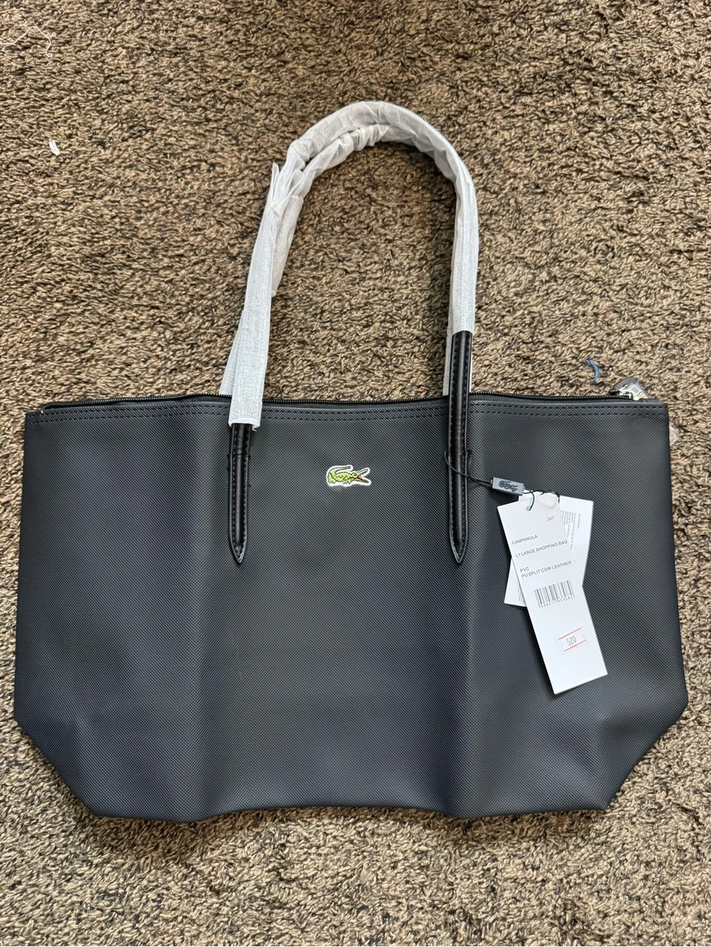 Lacoste Black Tote with Green Crocodile Logo